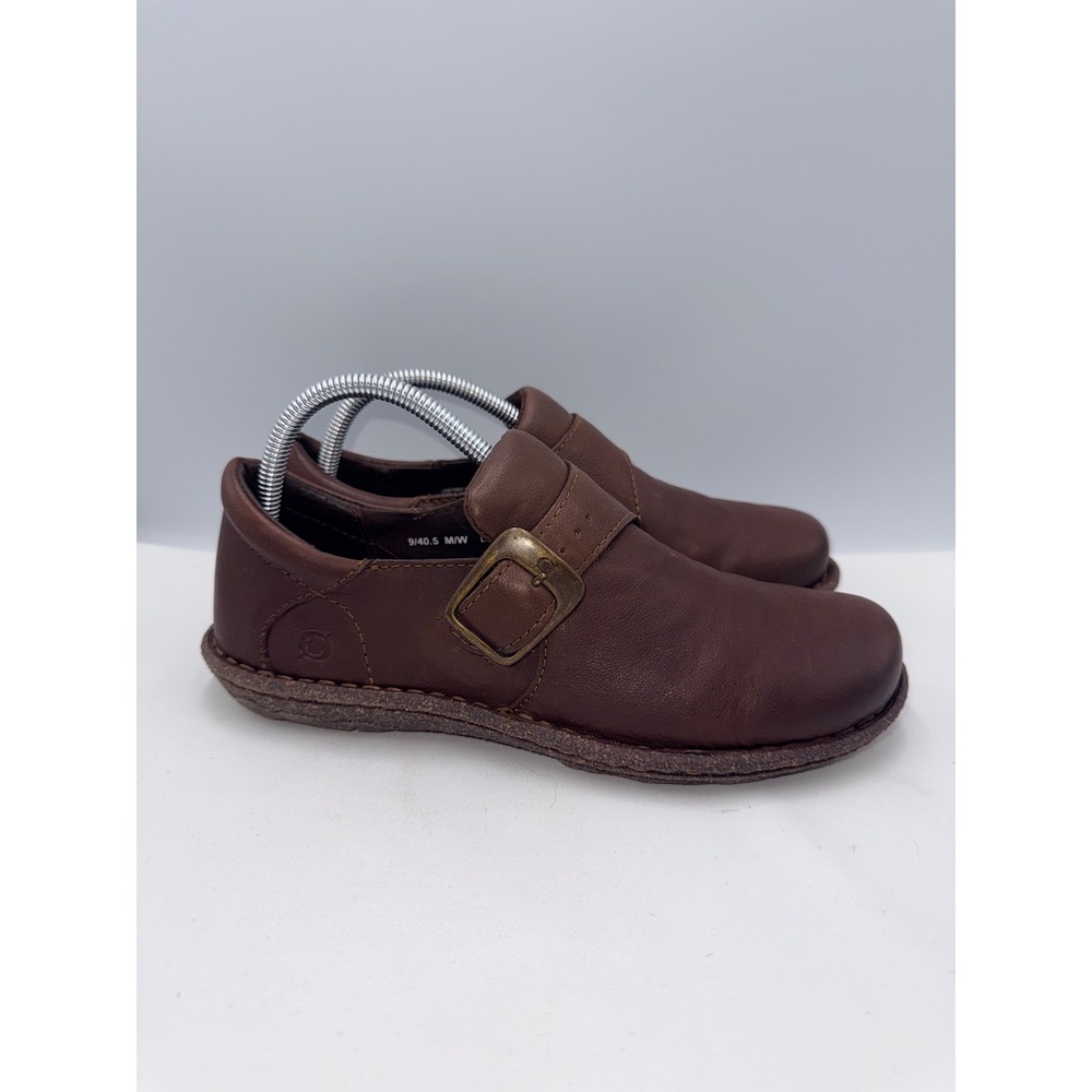 Born Loafers Women 9 Brown Leather Monk Strap Buckle